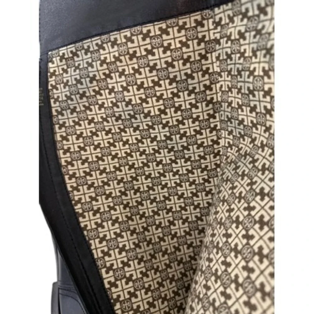 Tory Burch Black Leather Over the Knee Riding Boots Embossed Logo 5M 129114